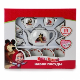 НАБОР ПОСУДЫ "ИГРАЕМ ВМЕСТЕ" "МАША И МЕДВЕДЬ", КЕРАМИКА 11 ПРЕДМ. В РУСС. КОР. 25*5*21 СМ