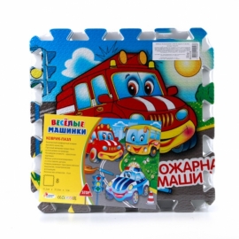 КОВРИК-ПАЗЛ "ИГРАЕМ ВМЕСТЕ" ВЕСЕЛЫЕ МАШИНКИ 8 СЕГМЕНТОВ, КАЖДЫЙ 31.5*31.5 СМ В ПАК.