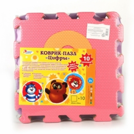 КОВРИК-ПАЗЛ "ИГРАЕМ ВМЕСТЕ" СОЮЗМУЛЬТФИЛЬМ С ЦИФРАМИ, 10 СЕГМЕНТОВ, КАЖДЫЙ 29*29 СМ В ПАК.
